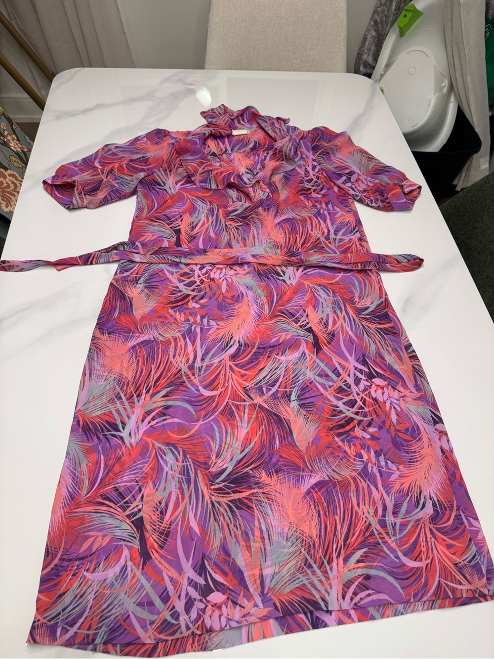 Vintage Vibrant Pink & Purple Midi Dress with Belt by Nu Mode